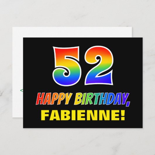 Carte Postale 52e anniversaire : Bold, amusant, simple, arc-en-c (Devant / Derrière)