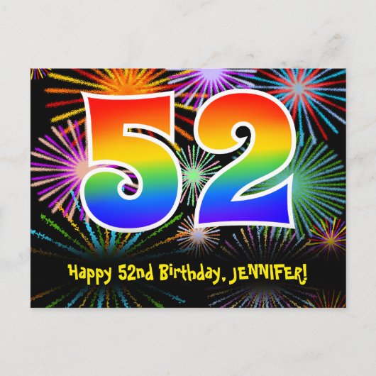 Carte Postale 52e Anniversaire – Motif de feux d'artifice amusan (Devant)