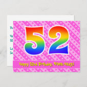 Carte Postale 52e anniversaire : Rayures roses et cœurs, Arc-en- (Devant / Derrière)