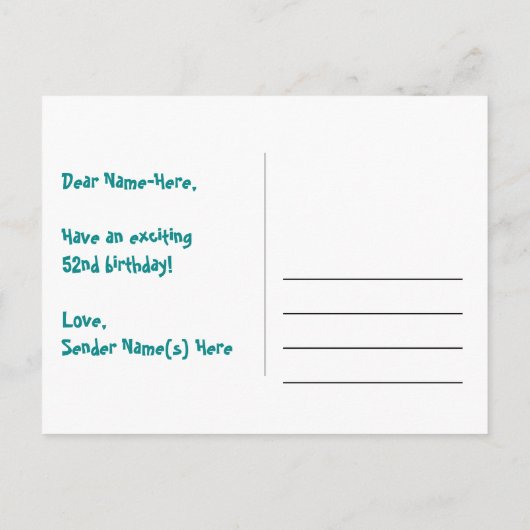 Carte Postale 52e anniversaire : Rayures roses et cœurs, Arc-en- (Dos)