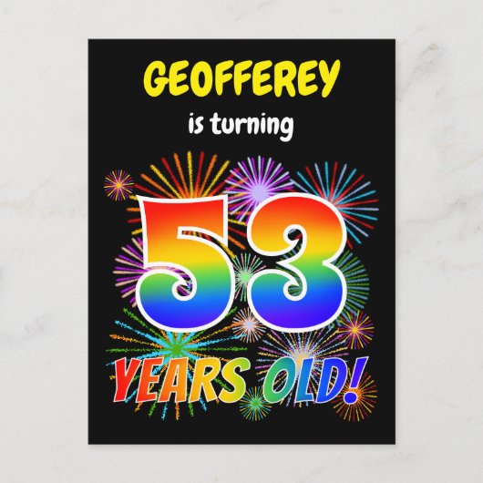 Carte Postale 53e anniversaire - Fun Fireworks, Rainbow Look "53 (Devant)