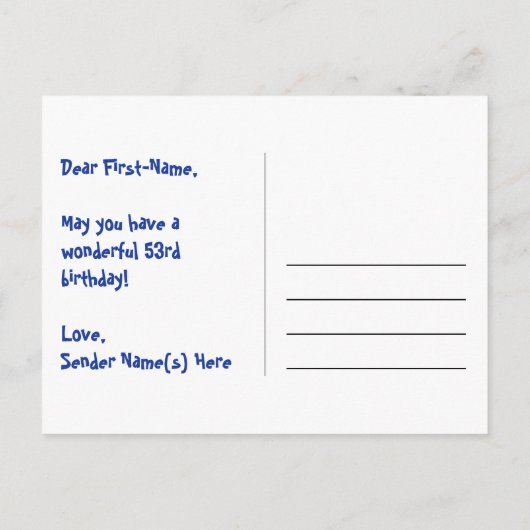 Carte Postale 53e Anniversaire : motif d'étoiles amusantes, arc- (Dos)