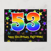 Carte Postale 53e Anniversaire : motif d'étoiles amusantes, arc- (Devant)