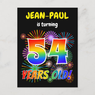 Carte Postale 54e anniversaire - Fun Fireworks, Rainbow Look "54