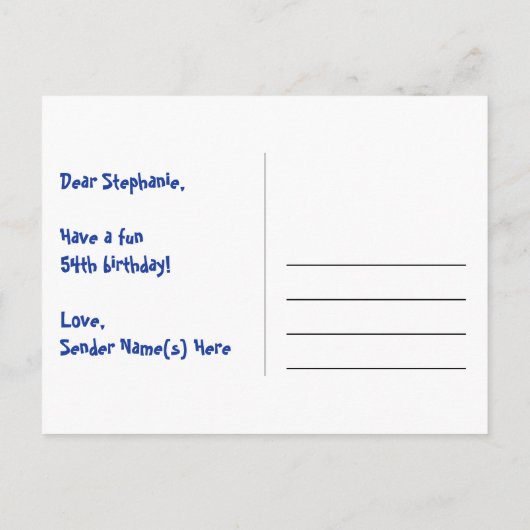 Carte Postale 54e Anniversaire : Rayures roses & Cœurs, Arc-en-c (Dos)