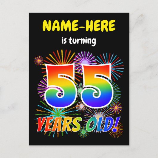 Carte Postale 55e anniversaire - Fun Fireworks, Rainbow Look "55 (Devant)