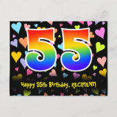 Carte Postale 55e Anniversaire : Motif coeurs amusants, Arc-en-c (Devant)