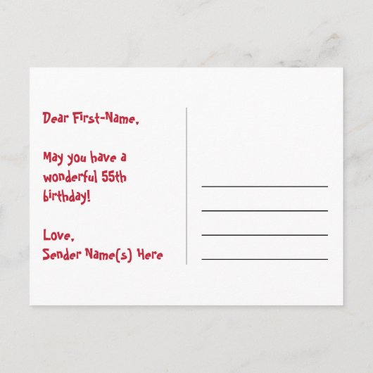 Carte Postale 55e Anniversaire – Motif de feux d'artifice amusan (Dos)