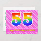 Carte Postale 55e Anniversaire : Rayures roses & Cœurs, Arc-en-c (Devant / Derrière)