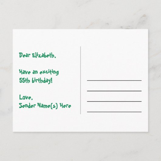 Carte Postale 55e Anniversaire : Rayures roses & Cœurs, Arc-en-c (Dos)