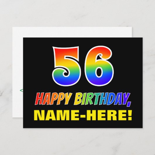 Carte Postale 56e anniversaire : Bold, amusant, simple, arc-en-c (Devant / Derrière)