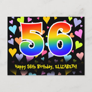 Carte Postale 56e anniversaire : Fun Hearts Motif, Arc-en-ciel 5