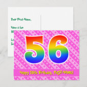 Carte Postale 56e anniversaire : Rayures roses & Cœurs, Arc-en-c (Devant / Derrière)