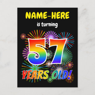 Carte Postale 57e anniversaire - Fun Fireworks, Rainbow Look "57