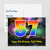 Carte Postale 57e Anniversaire – Motif de feux d'artifice amusan (Devant / Derrière)