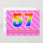 Carte Postale 57e anniversaire : Pink Stripes & Hearts, Arc en c (Devant / Derrière)