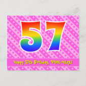 Carte Postale 57e anniversaire : Pink Stripes & Hearts, Arc en c (Devant)