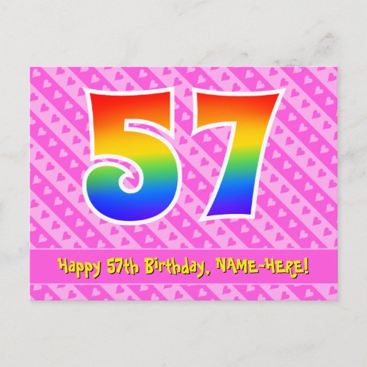 Carte Postale 57e anniversaire : Pink Stripes & Hearts, Arc en c (Devant)