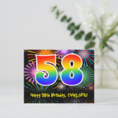Carte Postale 58e anniversaire - Fun Fireworks Motif + Rainbow 5 (Debout devant)