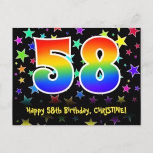 Carte Postale 58e anniversaire : Fun Stars Motif, Rainbow 58, No
