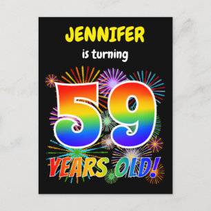 Carte Postale 59e anniversaire - Fun Fireworks, Rainbow Look "59