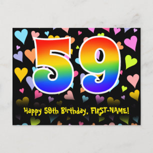 Carte Postale 59e anniversaire : Fun Hearts Motif, Rainbow 59