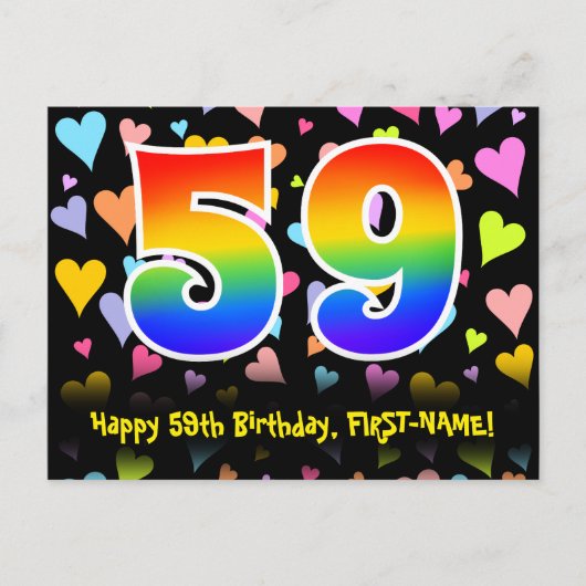 Carte Postale 59e anniversaire : Fun Hearts Motif, Rainbow 59 (Devant)