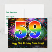 Carte Postale 59e Anniversaire – Motif de feux d'artifice amusan (Devant / Derrière)