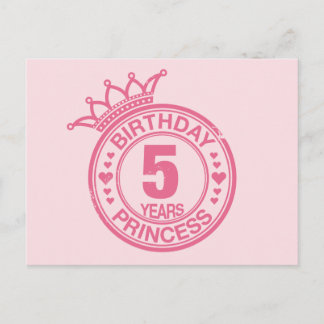 Carte Postale 5 ans - Anniversaire Princesse - rose