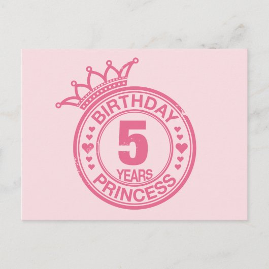 Carte Postale 5 ans - Anniversaire Princesse - rose (Devant)