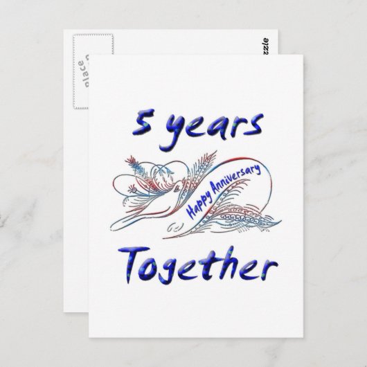 Carte Postale 5 ans ensemble (Devant / Derrière)