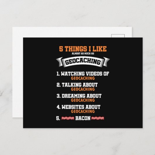 Carte Postale 5 Choses J'Aime Géocaching Pastime Navigation GPS (Devant / Derrière)