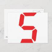 Carte Postale 5 cinq réveil rouge numéro numérique (Devant / Derrière)