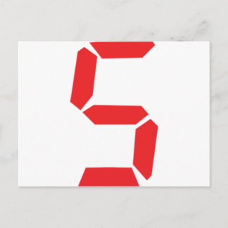 Carte Postale 5 cinq réveil rouge numéro numérique