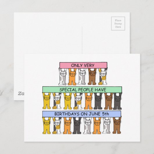 Carte Postale 5 juin Anniversaire Cartographie Chats (Devant / Derrière)
