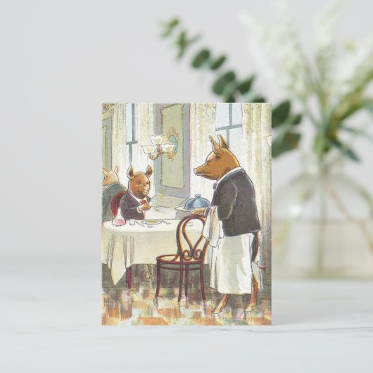 Carte Postale 5 petits cochons : Le cochon de boeuf rôti (Debout devant)