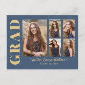 Carte Postale 5 Photo Grad Collage Script moderne Bleu et or (Devant)