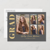 Carte Postale 5 Photo Grad Collage Script moderne Gris et or (Devant / Derrière)
