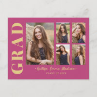 5 Photo Grad Collage Script moderne rose et or