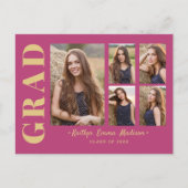 Carte Postale 5 Photo Grad Collage Script moderne rose et or (Devant)