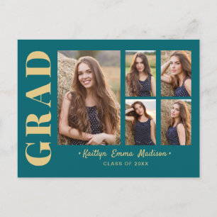 Carte Postale 5 Photo Grad Collage Script moderne Turquoise et o