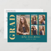 Carte Postale 5 Photo Grad Collage Script moderne Turquoise et o (Devant / Derrière)