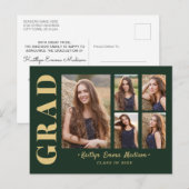 Carte Postale 5 Photo Grad Collage Script moderne Vert et Or (Devant / Derrière)