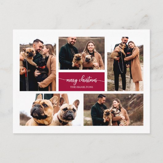 Carte Postale 5 Photos Collage Chic Script Joyeux Noël (Devant)