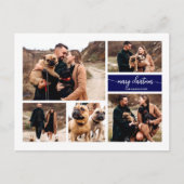 Carte Postale 5 Photos Collage Chic Script Joyeux Noël Bleu (Devant)