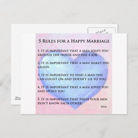 Carte Postale 5 Règles d'un mariage heureux (Devant / Derrière)