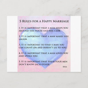 Carte Postale 5 Règles d'un mariage heureux
