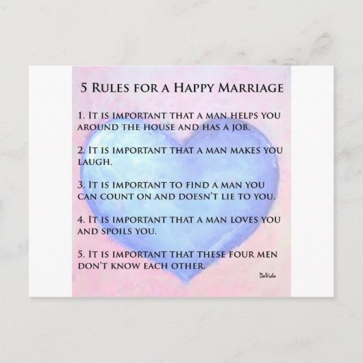 Carte Postale 5 Règles d'un mariage heureux (Devant)