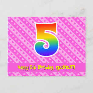 Carte Postale 5e anniversaire : Pink Stripes & Hearts, Rainbow 5