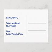 Carte Postale 5e anniversaire : Rayures roses et cœurs, Arc-en-c (Dos)